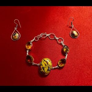 Mosaic Jasper Citrine Quartz Gemstone  Silver set